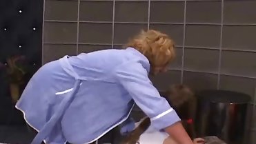 Sharing a dildo mouth to pussy