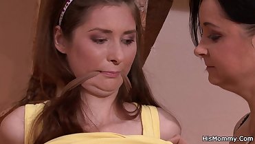 Tied up gf is used by lesbian mommy