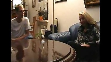 Mother and son drink together